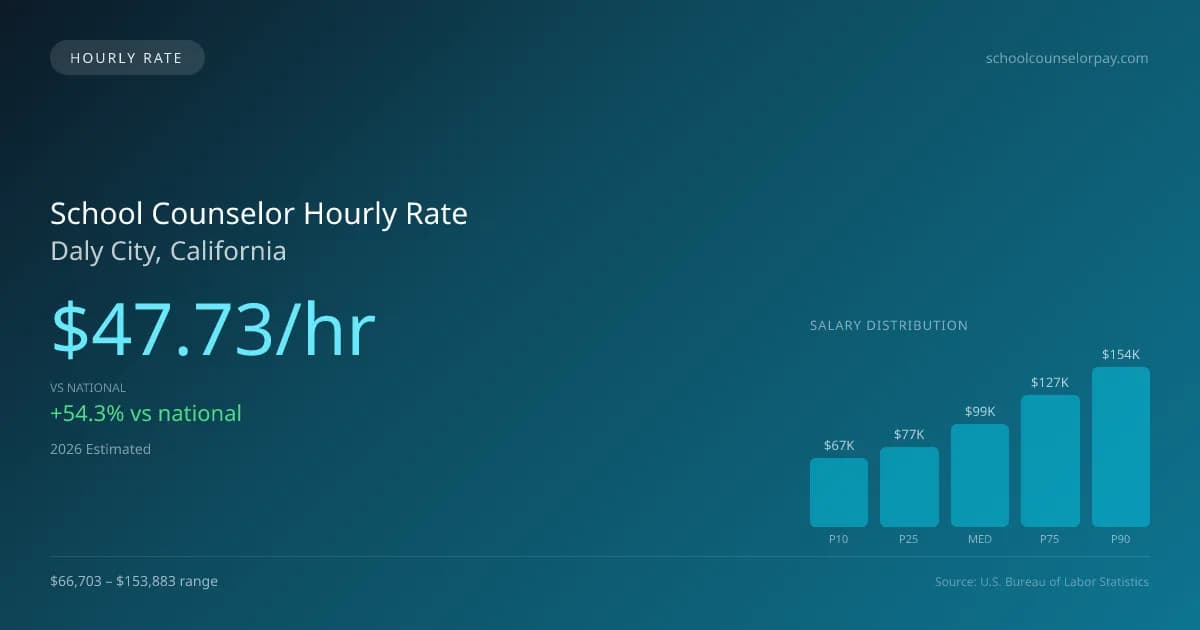 School Counselor Hourly Rate in Daly City, CA — 2026 est., based on 2025 BLS
