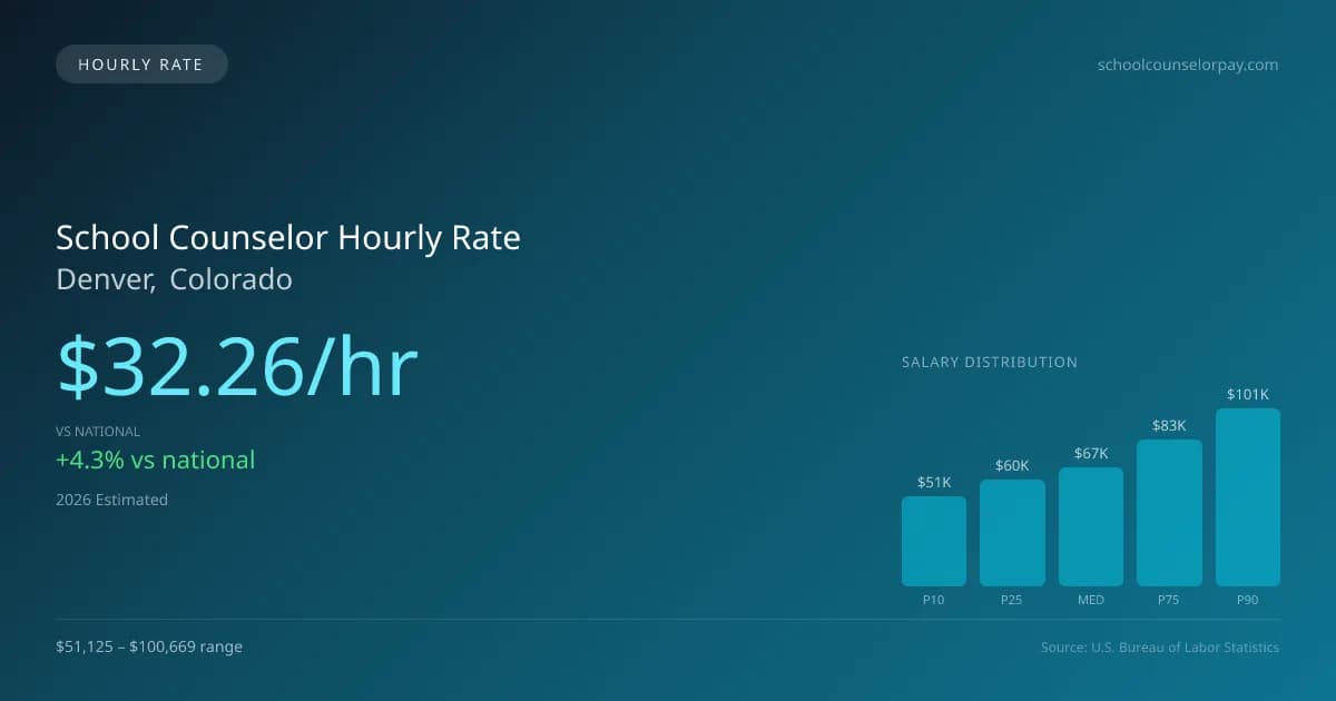 School Counselor Hourly Rate in Denver, CO — 2026 est., based on 2025 BLS