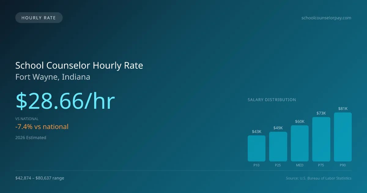 School Counselor Hourly Rate in Fort Wayne, IN — 2026 est., based on 2025 BLS