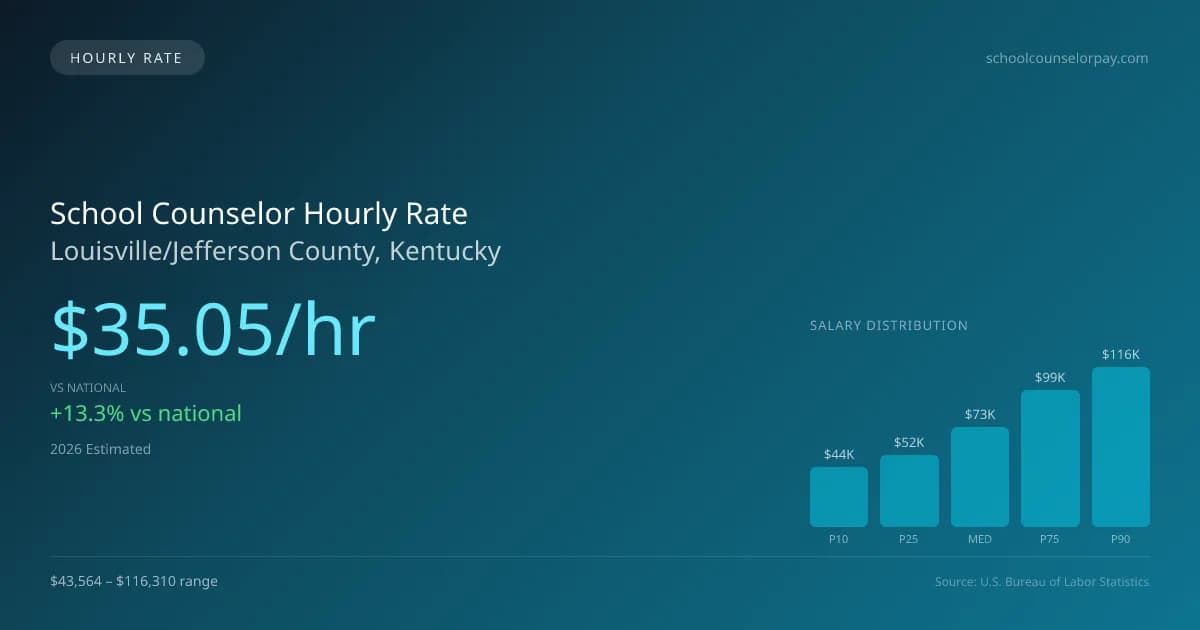School Counselor Hourly Rate in Louisville/Jefferson County, KY — 2026 est., based on 2025 BLS