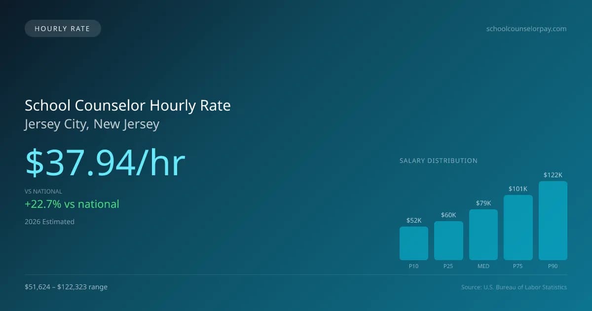 School Counselor Hourly Rate in Jersey City, NJ — 2026 est., based on 2025 BLS