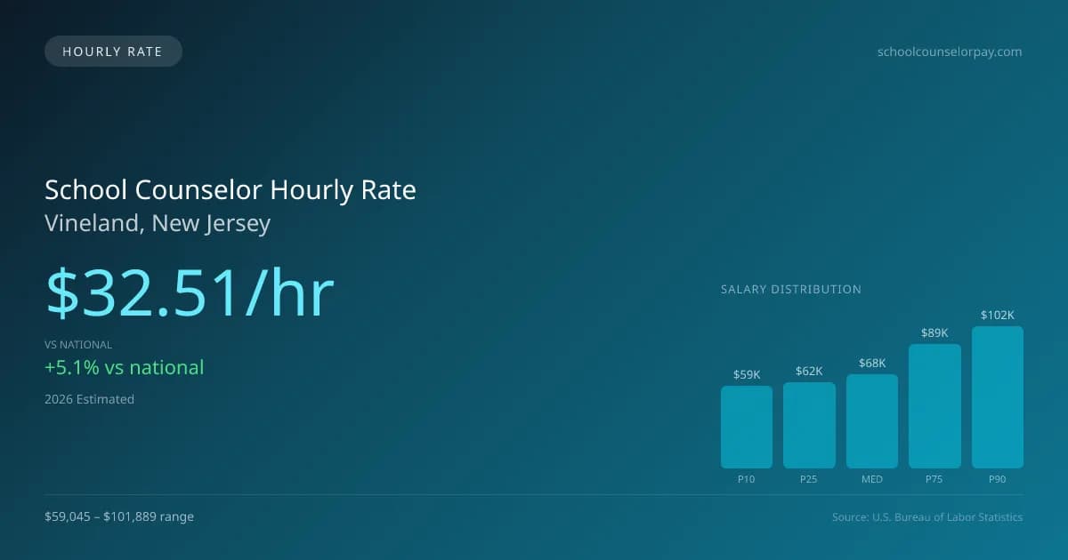 School Counselor Hourly Rate in Vineland, NJ — 2026 est., based on 2025 BLS