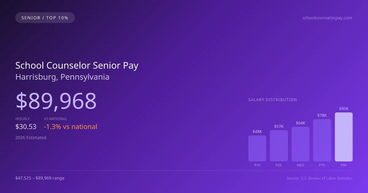 School Counselor Senior Salary in Harrisburg, PA — 2026 est., based on 2025 BLS