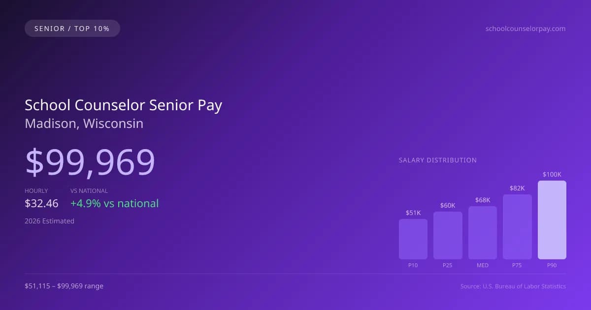 School Counselor Senior Salary in Madison, WI — 2026 est., based on 2025 BLS