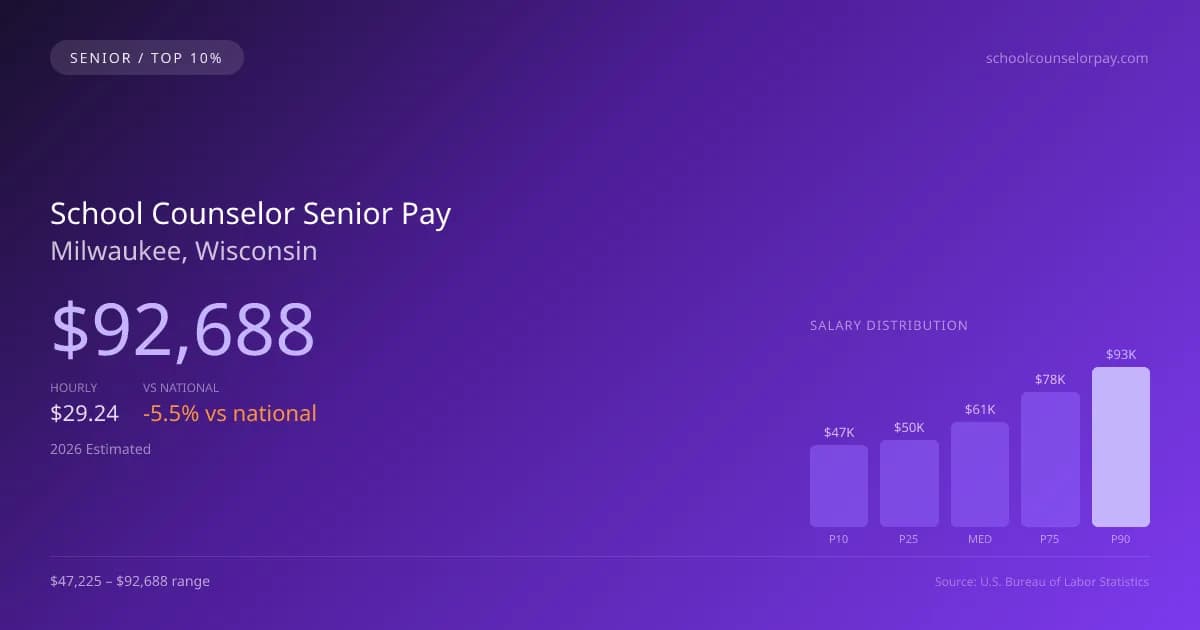 School Counselor Senior Salary in Milwaukee, WI — 2026 est., based on 2025 BLS