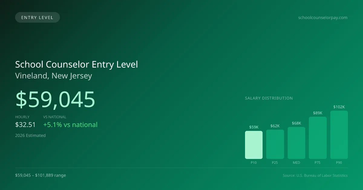 School Counselor Entry Level Salary in Vineland, NJ — 2026 est., based on 2025 BLS