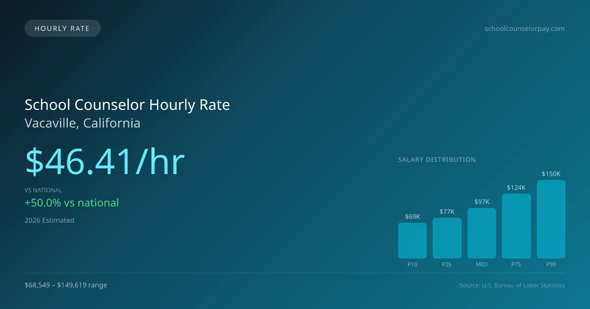 School Counselor Hourly Rate in Vacaville, CA — 2026 est., based on 2025 BLS
