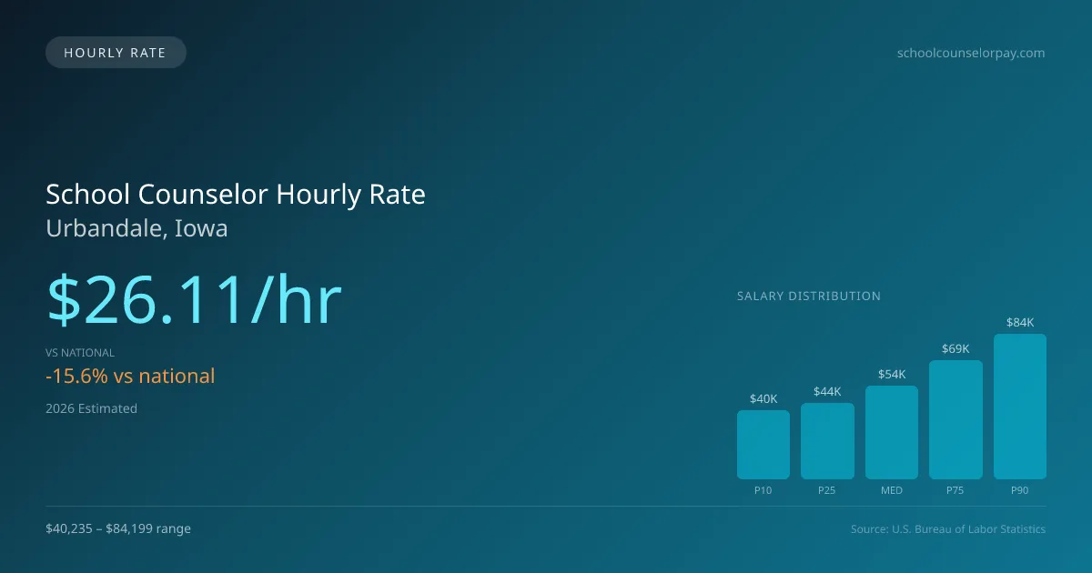 School Counselor Hourly Rate in Urbandale, IA — 2026 est., based on 2025 BLS