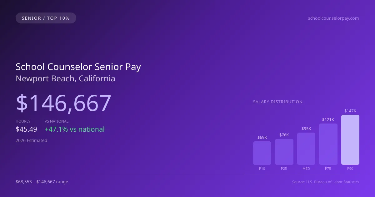 School Counselor Senior Salary in Newport Beach, CA — 2026 est., based on 2025 BLS