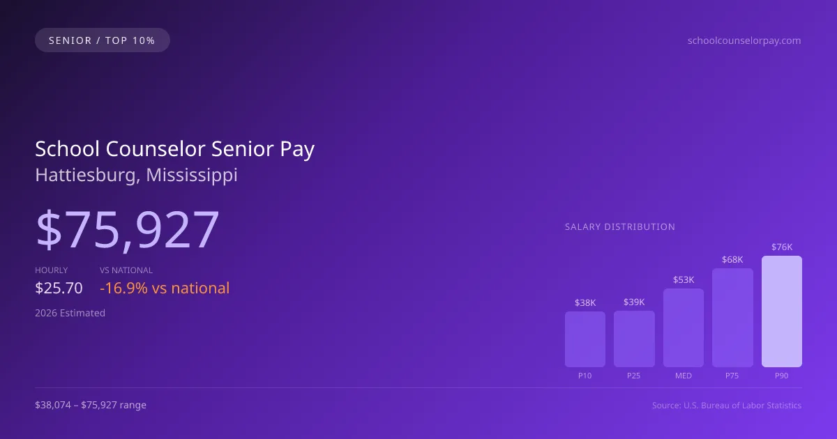 School Counselor Senior Salary in Hattiesburg, MS — 2026 est., based on 2025 BLS